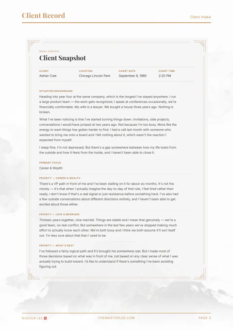 Client Snapshot page 03 in a Life Architecture sample report