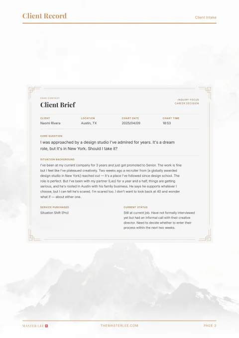 Client brief in a Situation Shift sample report